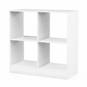Kids Toy Storage Organizer 29 in. Wide White 4-Cube Wooden Display Bookcase with Anti-toppling Device