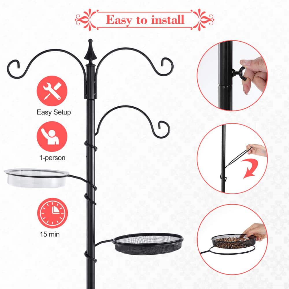 77" Black Metal Free Standing Bird Feeding Station Kit