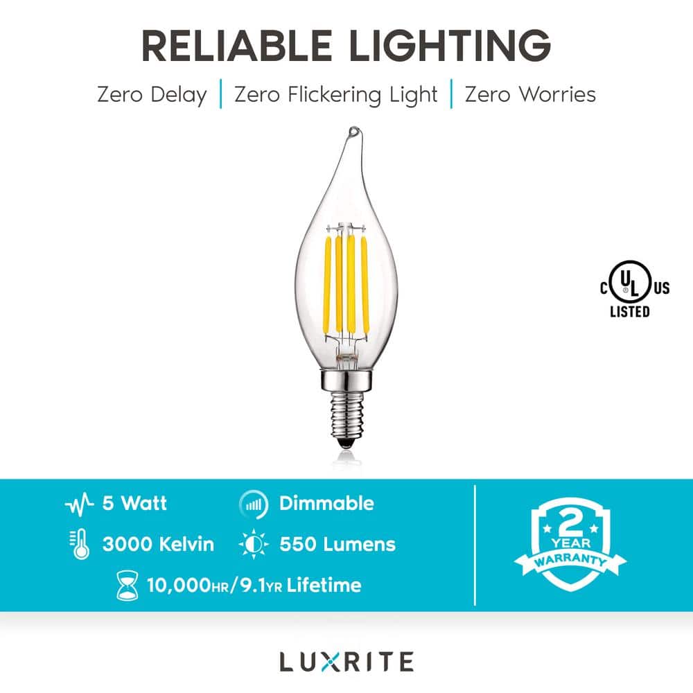 Clear Glass LED Dimmable Vintage Candelabra Light Bulbs
