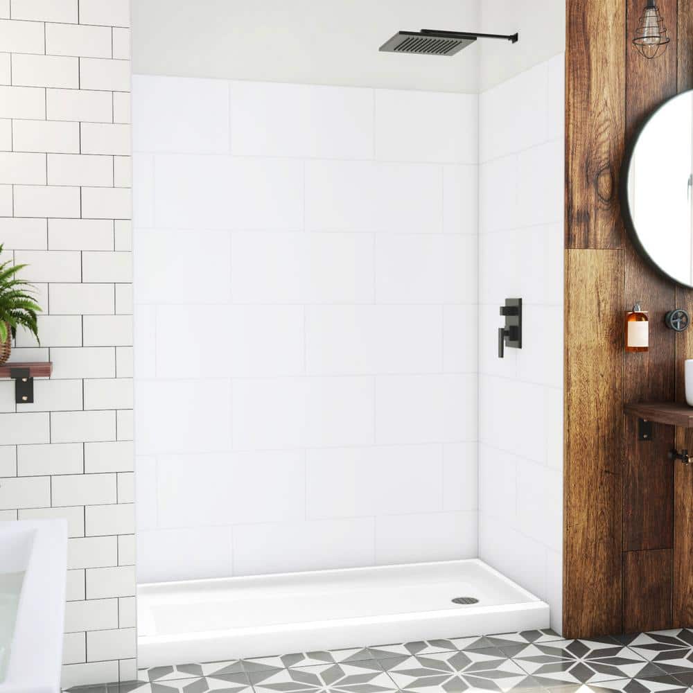 DreamLine DreamStone 32 in. L x 60 in. W x 84 in. H Alcove Shower Kit with Shower Wall and Shower Pan in Traditional White, N/A -  BWDS6032STR0001