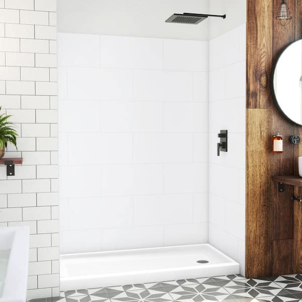 DreamLine DreamStone 32 in. L x 60 in. W x 84 in. H Alcove Shower Kit with Shower Wall and Shower Pan in Traditional White