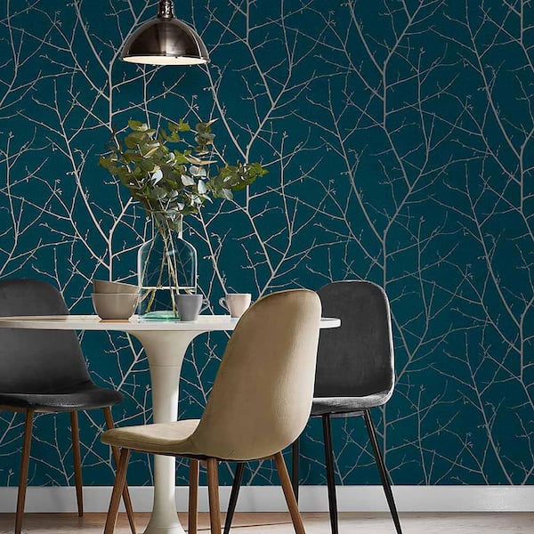 Boreas Teal Trees Trail Paste the Wall Wallpaper