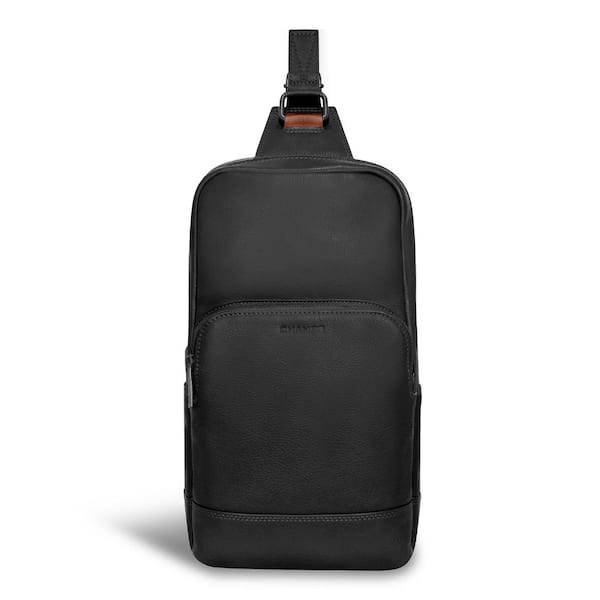 CHAMPS Onyx Collection 7.5 in., Black Leather Sling Bag Backpack