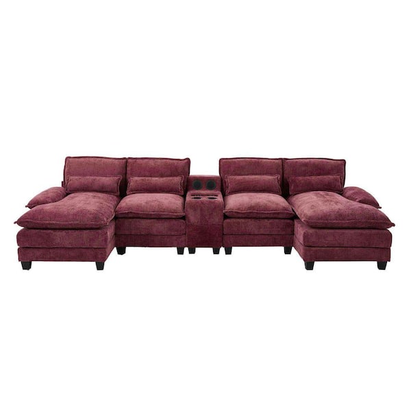 Audio Modular Sofas HOMEFUN Modern 126 in. 4-Pieces Fabric Upholstered U-Shaped with ...