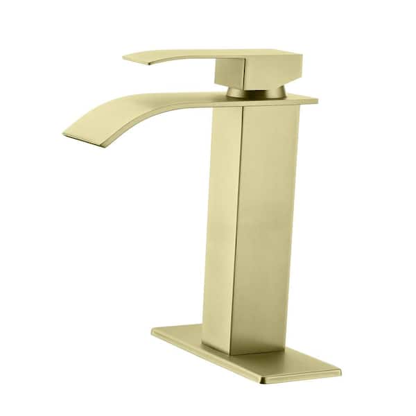 Dyiom Waterfall Spout Bathroom Faucet, Single Handle Bathroom Vanity Sink Faucet Brushed Gold