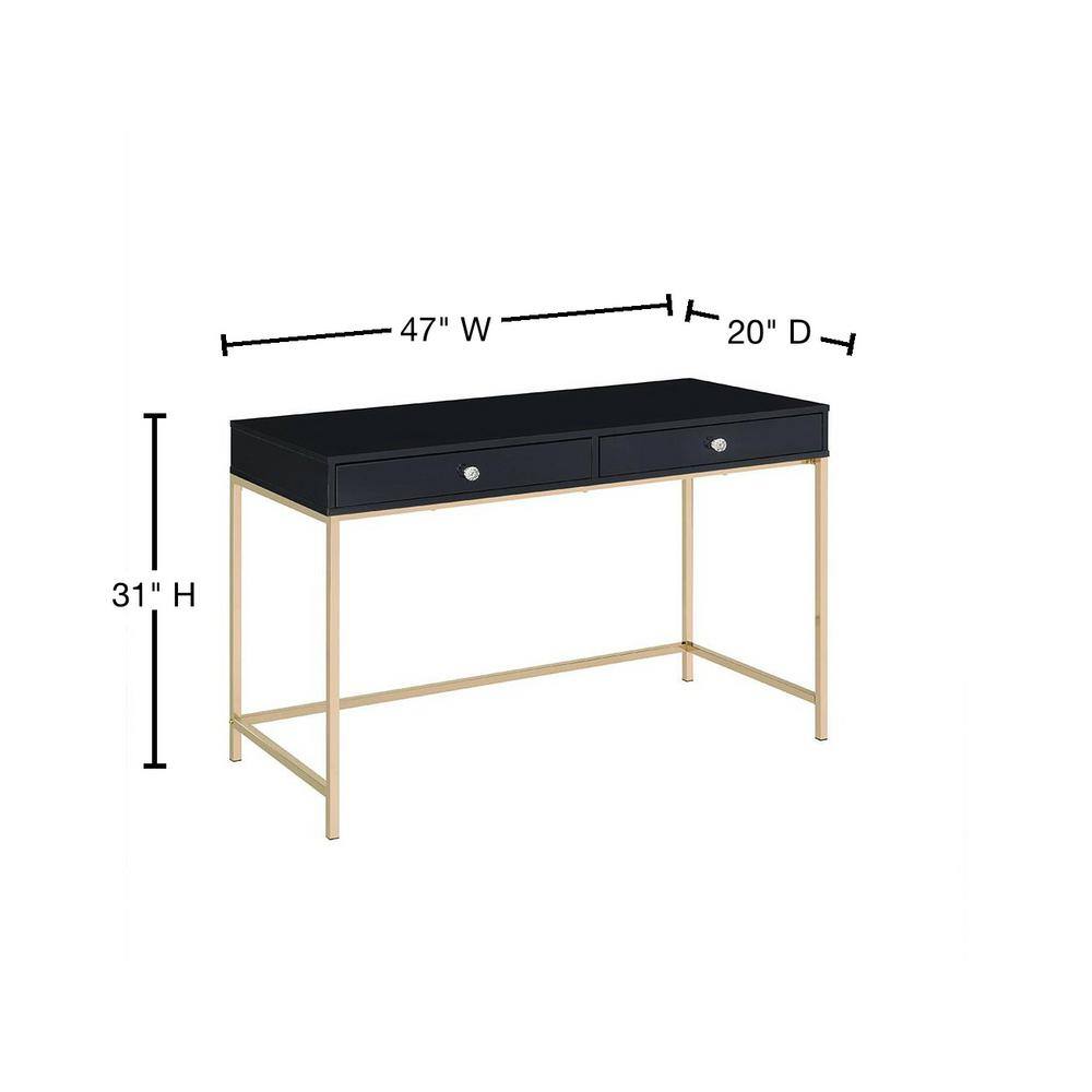 Luxor High Gloss Black & Gold 62" Writing Desk with Drawers
