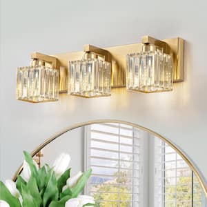 Orillia 19.7 in. 3-Light Gold Bathroom Vanity Light with Crystal Shades