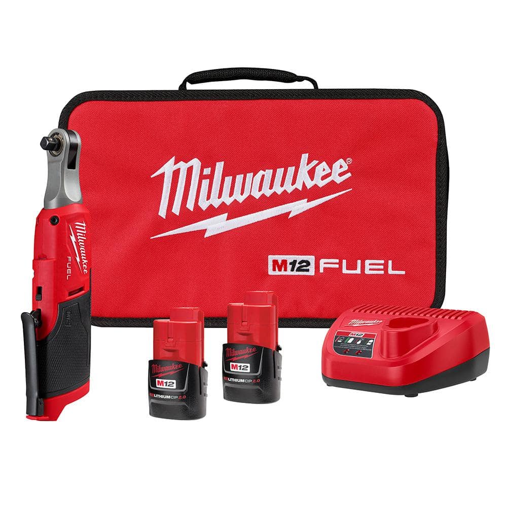 Milwaukee M12 FUEL 12V Lithium-Ion Brushless Cordless High Speed 3/8 in. Ratchet  Kit w/(2) Batteries, Charger and Bag 2567-22 The Home Depot