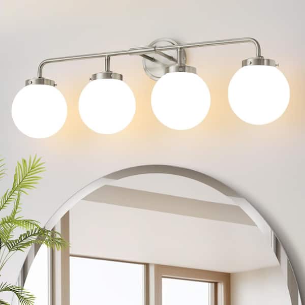 Deyidn 30.71 in. 4-Light Nickel Bathroom Vanity Light with Opal Glass Shades, Bulbs not Included
