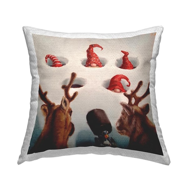 Stupell Industries Holiday Whack an Elf Christmas Reindeer Humor Multi-Color Square Outdoor Throw Pillow