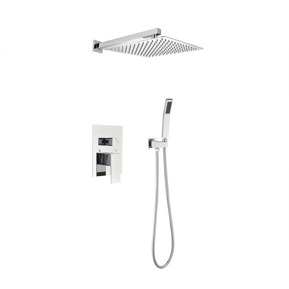 12 in.Single Handle 2-Spray Shower Faucet 2.0 GPM with Pressure Balance and Hand Shower in Chrome Shower System