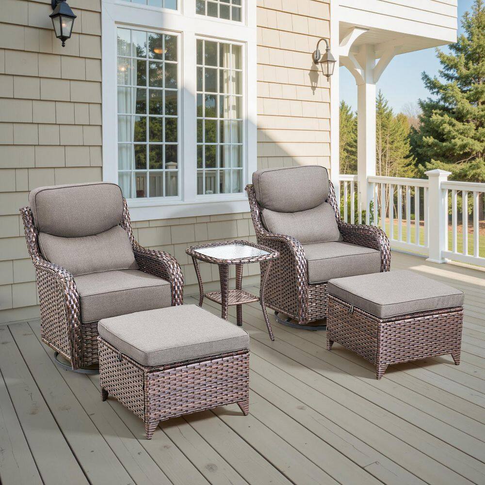 MoonLuxe 5-Piece Brown Swivel Glider Wicker Outdoor Rocking Chair with Gray Olefin 6 In. Thick Cushions price history on PriceWatchPro