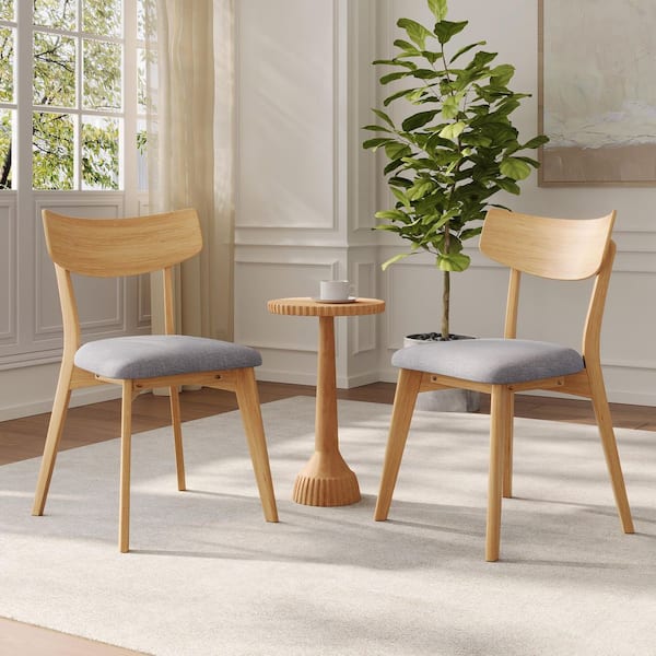 Natural Finished Gray Fabric Upholstered Dining Chair with Curved Back (Set of 2)