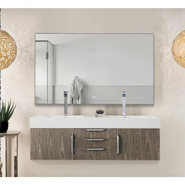 FORCLOVER 60 in. W x 36 in. H Rectangular Framed Anti-Fog Dimmable Backlit LED Wall Bathroom Vanity Mirror in Gun Gray Metal