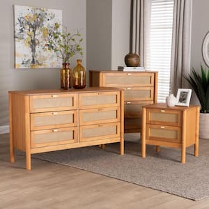 Jenn 3-Piece Golden Brown Wood Queen Bedroom Set with Distressed Rattan