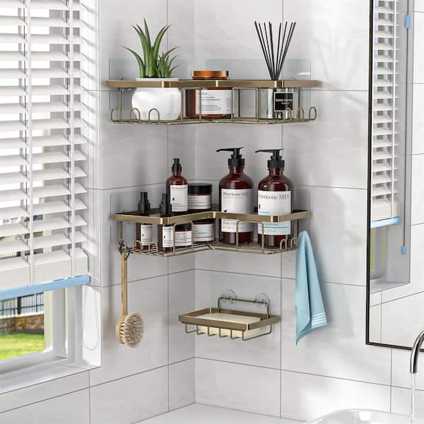 2 Pcs Adhesive Bathroom Shower Corner Shelf Wall Mounted, Shower Caddy –  Yaenacouture