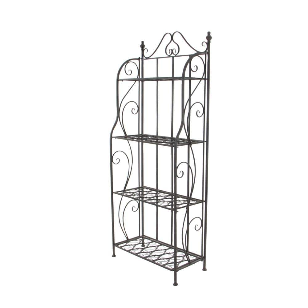 Black Matte Iron 4-Shelf Scrollwork Bakers Rack