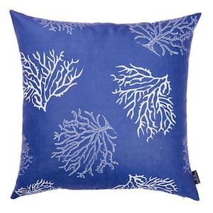 Nautical Coastal Blue Reef Decorative Single Throw Pillow Cover 18 in. x 18 in. Square Blue and White