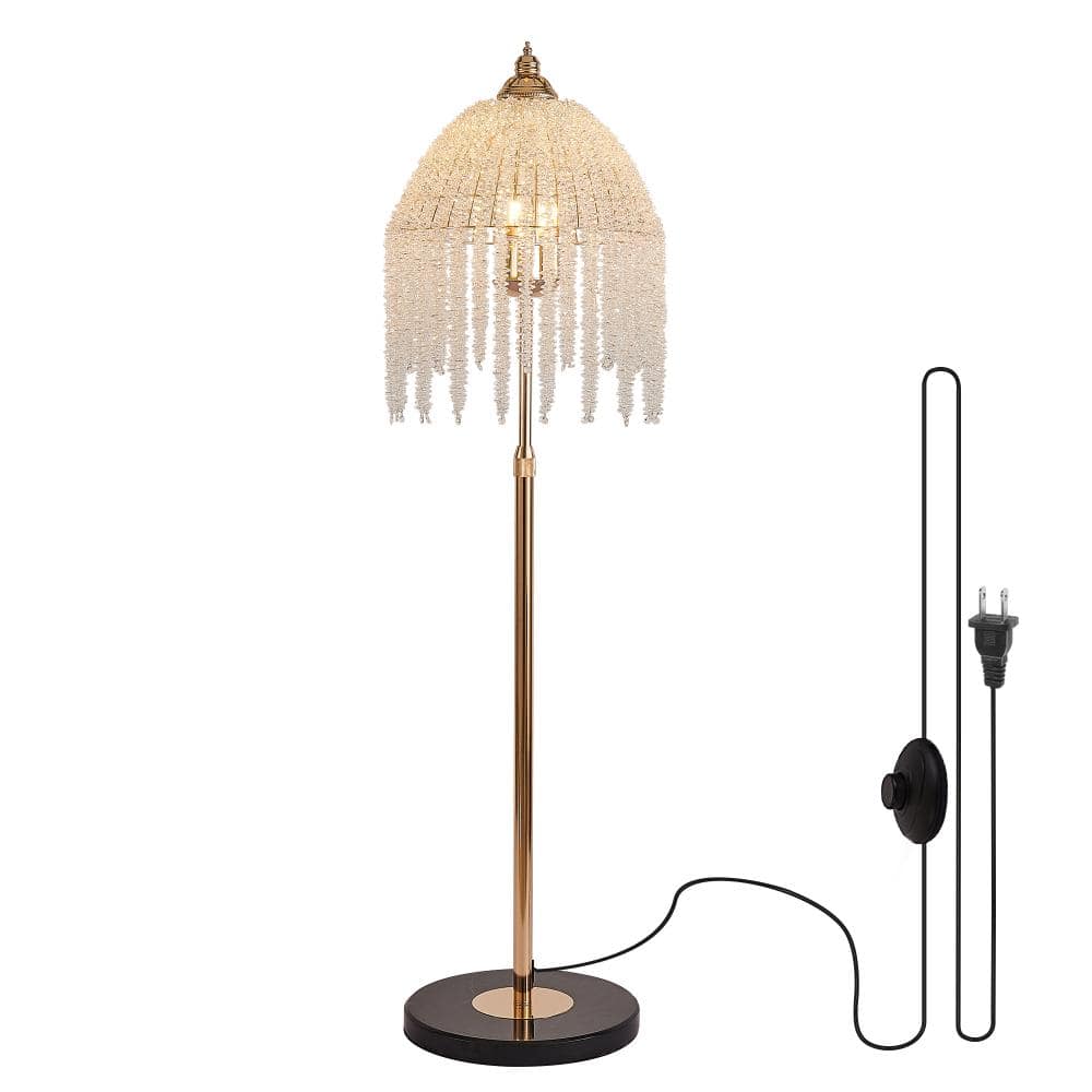 63 in. H 3-Light Crystal Floor Lamp, E12(Bulbs Not Included), Foot Switch, Gold Waterfall Design, Adjustable Height price history on PriceWatchPro