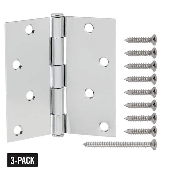 Everbilt 4 in. Square Radius Chrome Squeak-Free Door Hinge (3-Pack)
