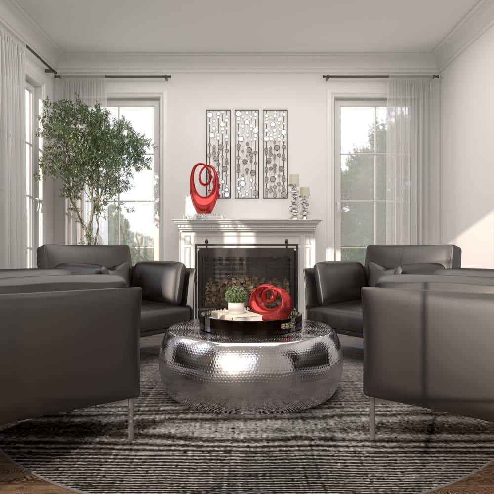 Elegant Hammered Silver Aluminum Round Coffee Table - 49"