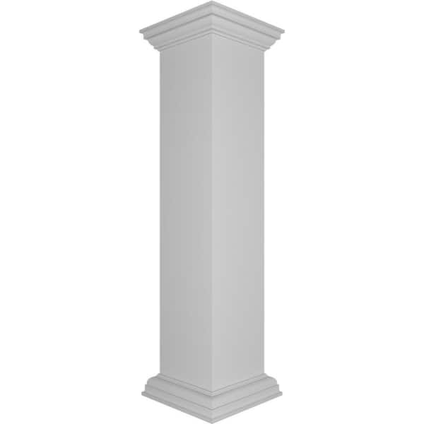 Ekena Millwork Corner 48 in. x 10 in. White Box Newel Post with Panel, Peaked Capital and Base Trim (Installation Kit Included)