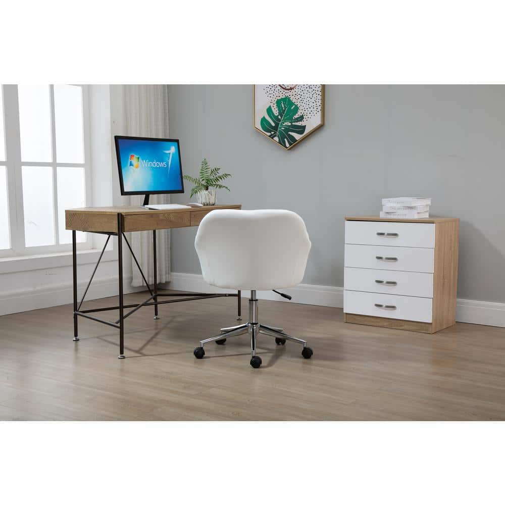 White Leather Mid-Back Swivel Office Chair with Adjustable Arms