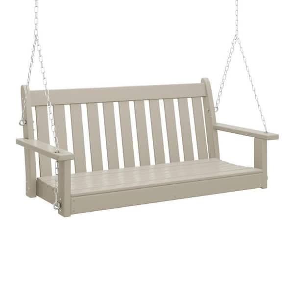 Laguna Outdoor Patio Weather Resistant Poly Plastic 51 in. 2-Person Hanging Porch Swing in Sand