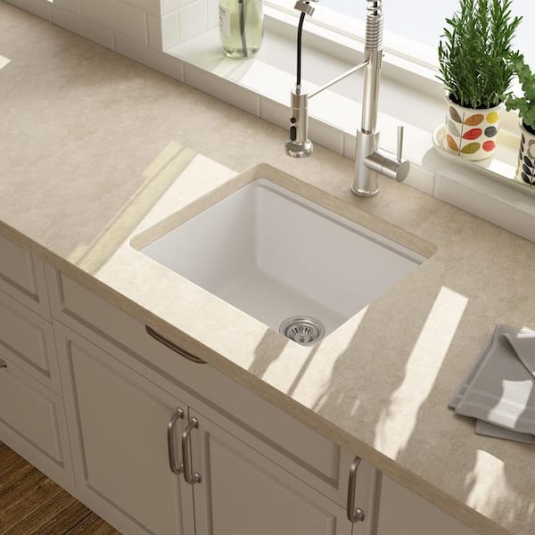 21 in. Undermount Bar Sink Single Bowl Quartz Composite Workstation Kitchen Sink in White-21 in. x 18 in. x 10 in.