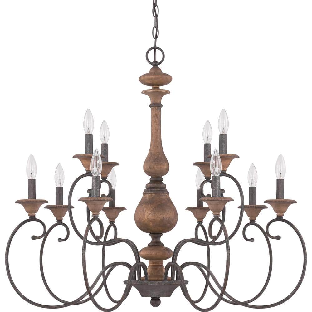 Rustic Black and Walnut 12-Light Candle Chandelier