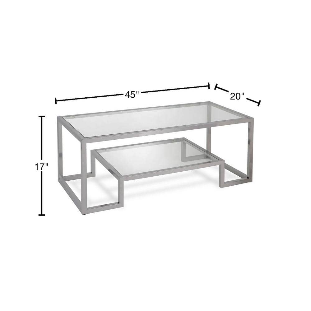 Athena 45" Satin Nickel Rectangular Metal & Glass Coffee Table