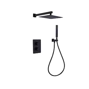 Double Handle 2-Spray Tub and Shower Faucet 1.8 GPM with Anti Scald Hand Shower in Matte Black (Valve Included)