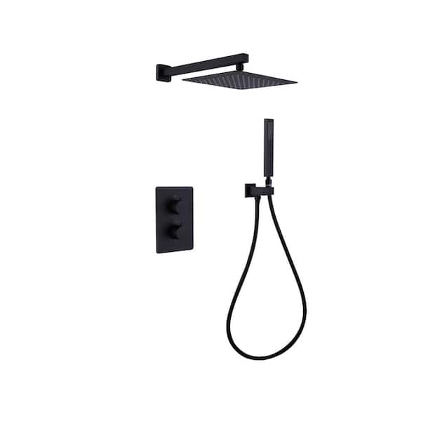 Unbranded Double Handle 2-Spray Tub and Shower Faucet 1.8 GPM with Anti Scald Hand Shower in Matte Black (Valve Included)