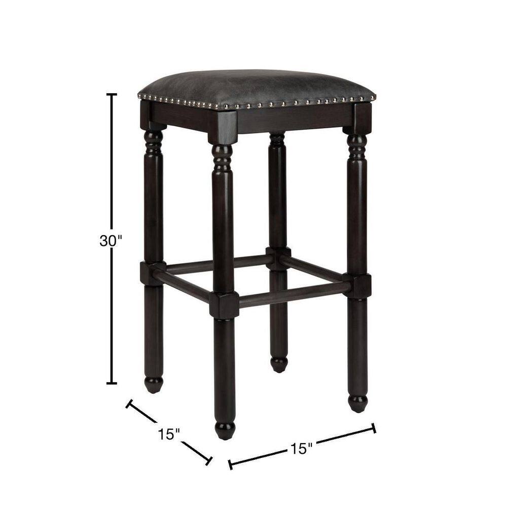 Preston Gray Walnut Backless Bar Stools with Nailhead Trim, Set of 2