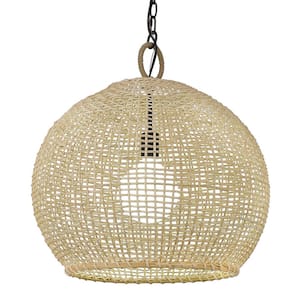 Reed 1-Light Matte Black Globe Pendant with Bamboo Shade