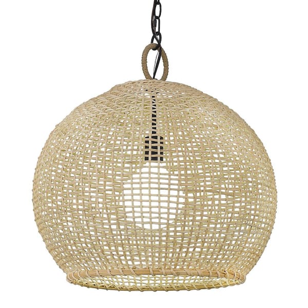 Golden Lighting Reed 1-Light Matte Black Globe Pendant with Bamboo Shade