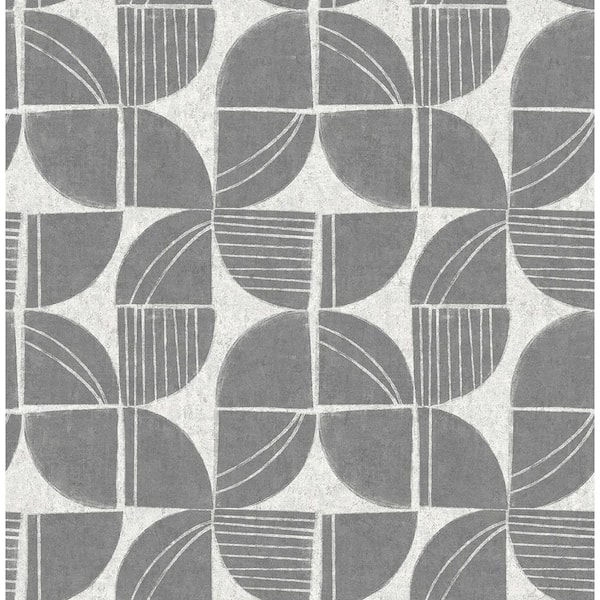 A-Street Prints Baxter Charcoal Grey Semicircle Mosaic Wallpaper Sample