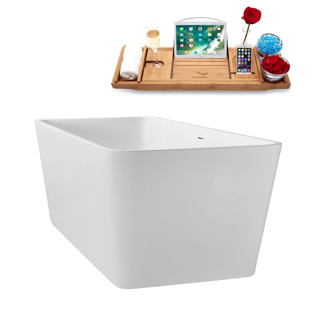 67" Glossy White Acrylic Freestanding Soaking Tub with Polished Gold Trim