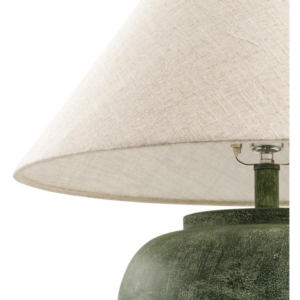 Green Concrete Table Lamp with Beige Linen Shade