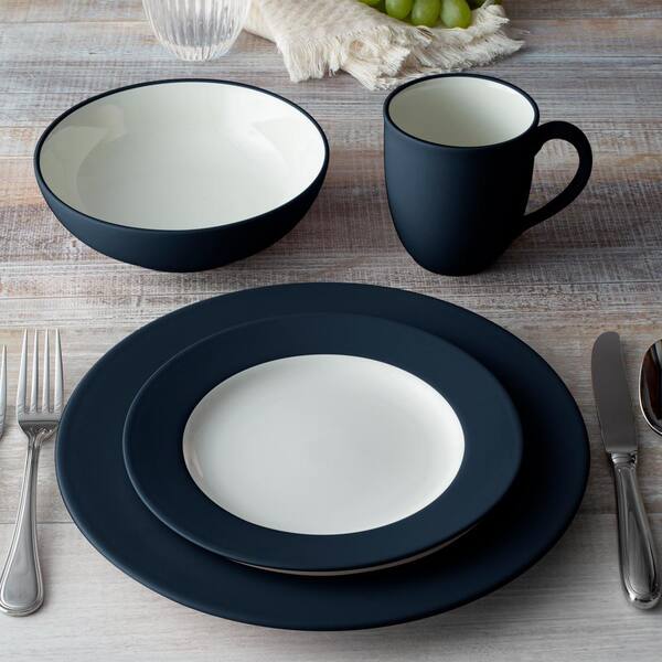 Colorwave Navy 8.25 in. (Blue) Stoneware Rim Salad Plates, (Set of 4)