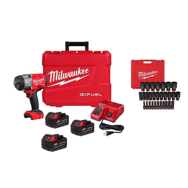 M18 FUEL 18V High Torque 1/2 in. Impact Wrench Kit with 5. 0Ah XC Battery with 1/2 in. Metric 29-Pc Socket Set