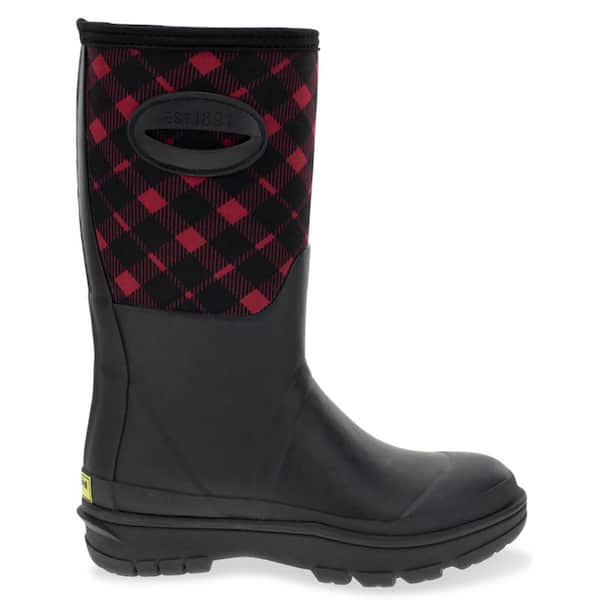 Men's Canadian-made Waterproof Rubber Rain Boots, Black with Red