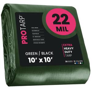 10 ft. x 10 ft. Green and Black Polyethylene Heavy Duty 22 Mil Tarp Waterproof UV Resistant Rip and Tear Proof
