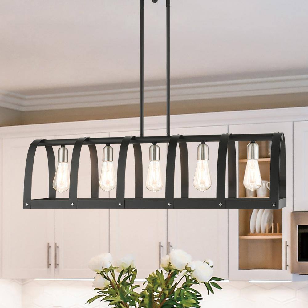 Black Linear Steel 5-Light Sputnik Chandelier