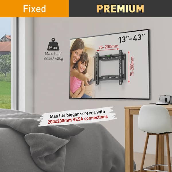 Barkan 13 in to 39 in Fixed Flat TV Wall Mount, up to 88 lbs