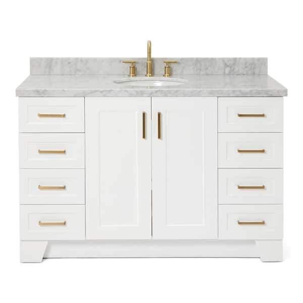 Taylor 55 in. W x 22 in. D x 36 in. H Freestanding Bath Vanity in White with Carrara White Marble Top