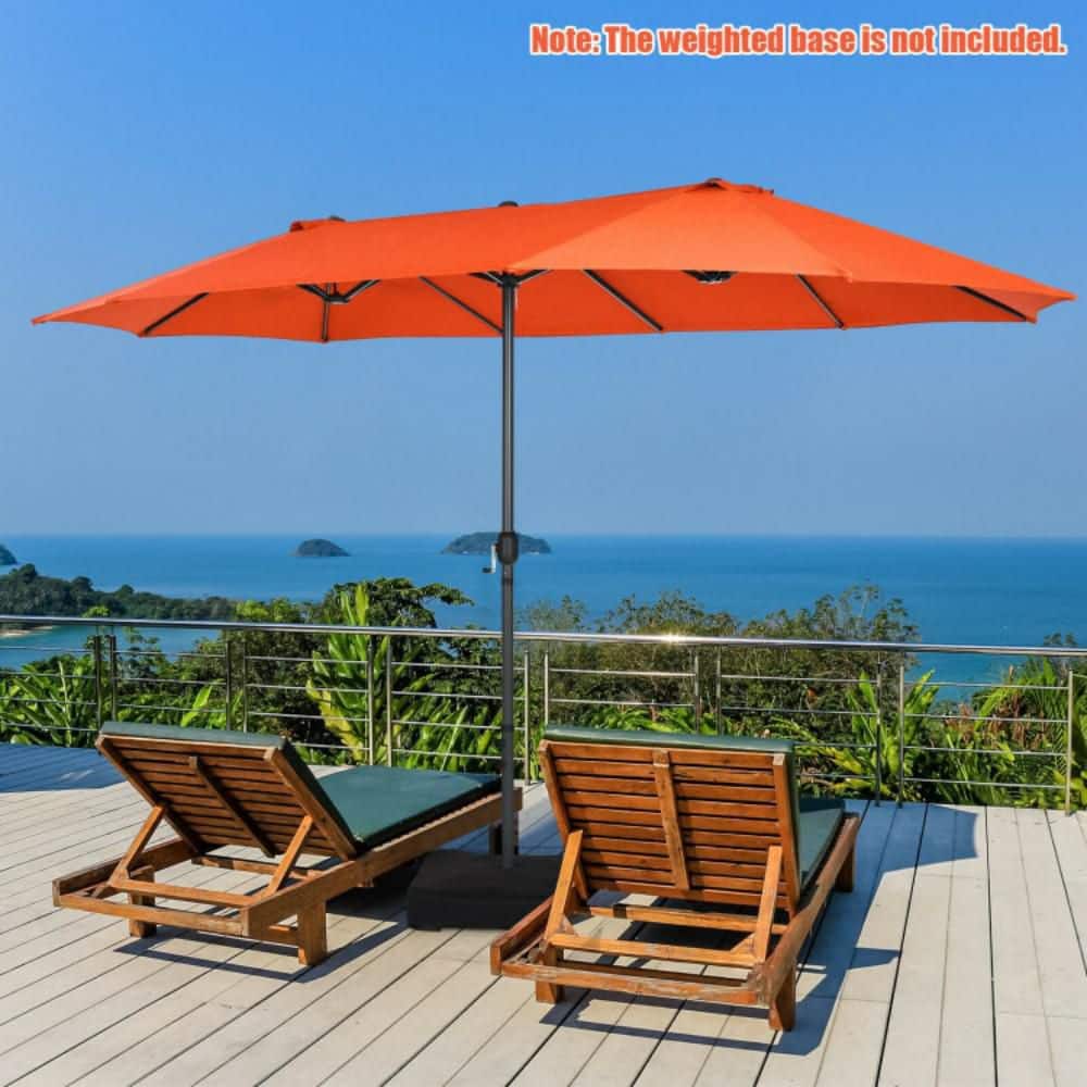 15ft Orange Double-Sided Steel Patio Umbrella with Hand Crank
