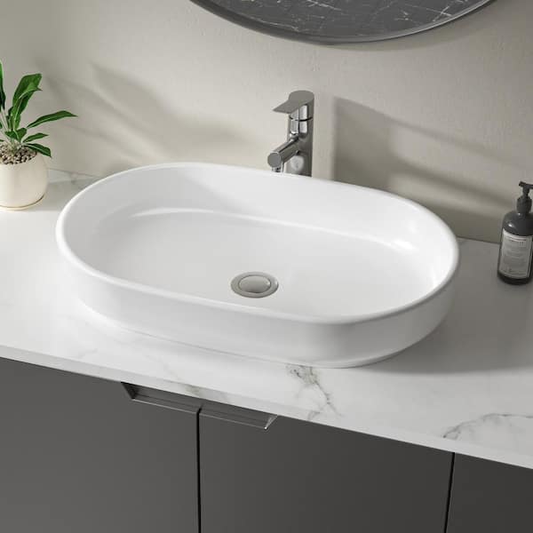 Glacier Bay 22 in. Ceramic Oval Vessel Bathroom Sink in White