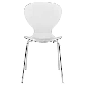 Oyster Clear Modern Plastic and Chrome Side Chair