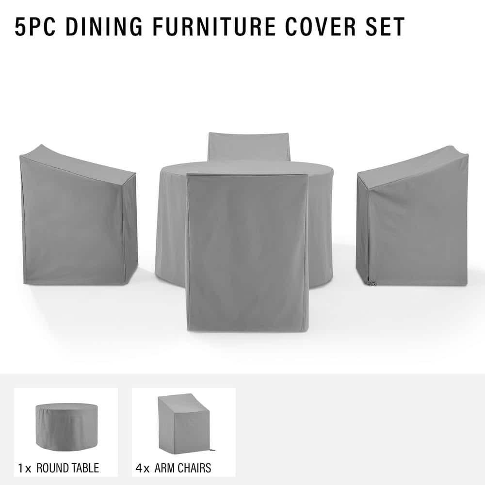Gray Heavy-Duty Vinyl 5-Piece Round Outdoor Dining Furniture Cover Set